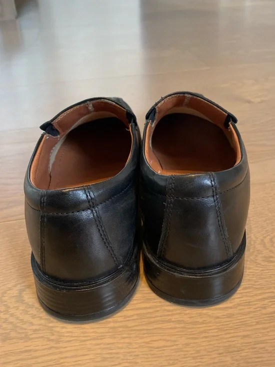 Men’s Left Right Black 100 % Genuine Leather Slip-On Dress Shoes - Picture 4 of 6